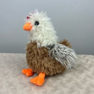 Walmart Shaggy Chicken Rooster Plush Stuffed Animal White Tan Brown Orange Feet